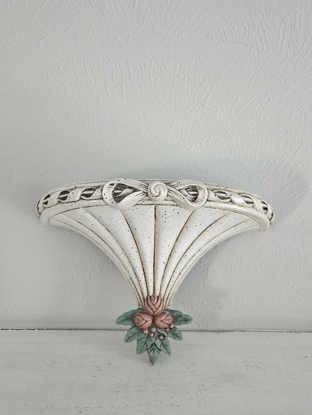 Vintage Burwood #3120 Wall Shelf W/Roses And Bow Front